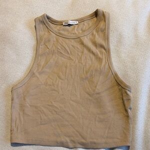 Zara Beige Ribbed Crop Top